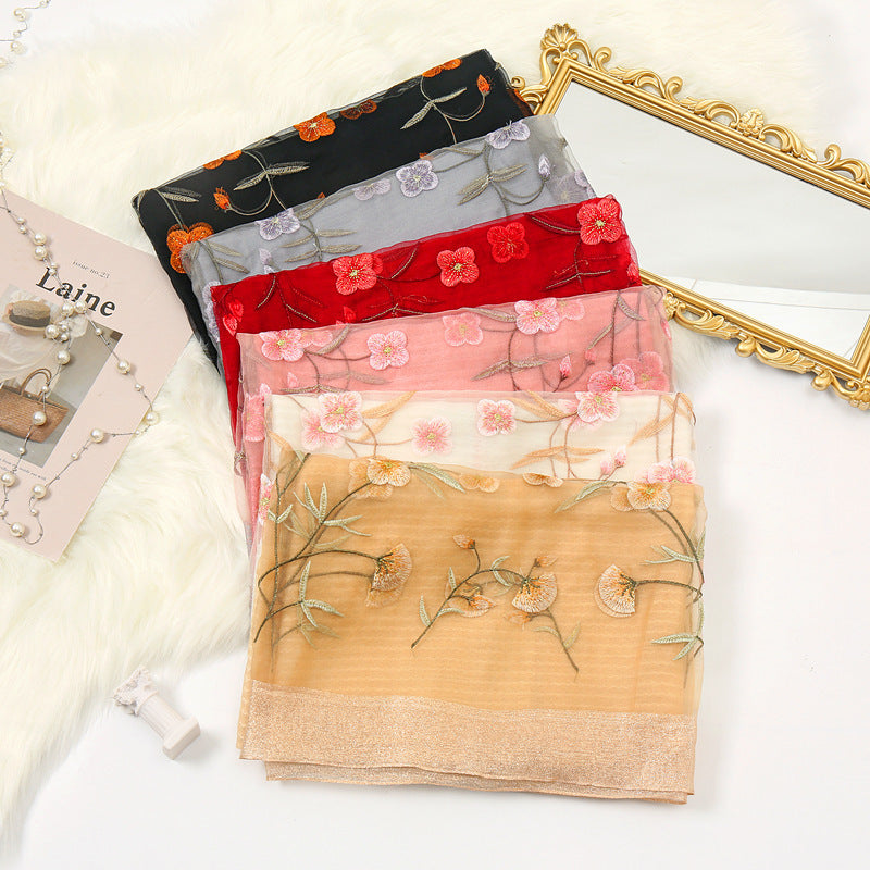 Ladies Embroidered Gold Silk Scarf Embroidered Cheongsam Shawl