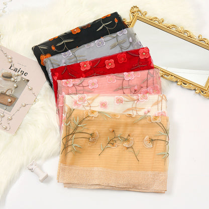 Ladies Embroidered Gold Silk Scarf Embroidered Cheongsam Shawl