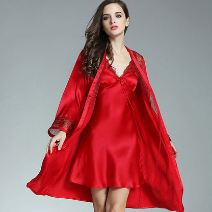 Ladies Spring And Summer Silk Bathrobe