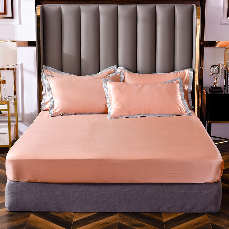 Popular Washed Silk Fitted Sheet Solid Color Home Textile Fitted Sheet