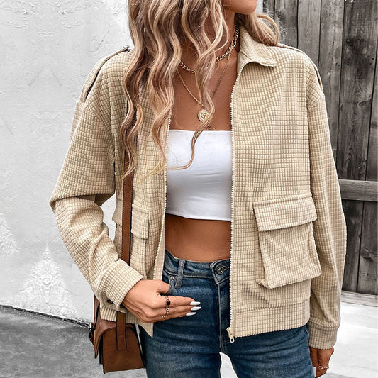 VeluCharm Lapel Zip Coat