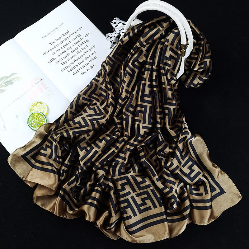 Outdoor All-match Printed Silk Scarf Women's Thin Silk Sunscreen And Breathable