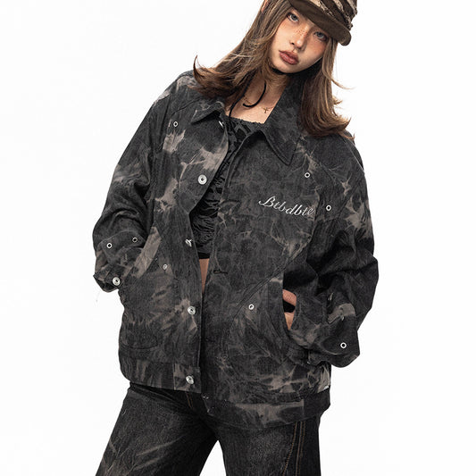 IndigoBloom Tie-Dyed Embroidered Denim Coat