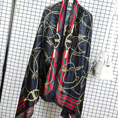 Outdoor All-match Printed Silk Scarf Women's Thin Silk Sunscreen And Breathable