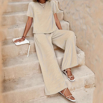 Casual Fashion Solid Color Top Suit Wide Leg Pants