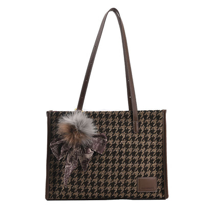 Plush Ball Silk  Pendant Fashion Houndstooth Small Square Bag