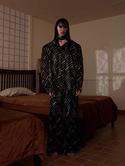 Niche Silk Ice Silk Padded Shoulder Long-sleeved Shirt Home Wear