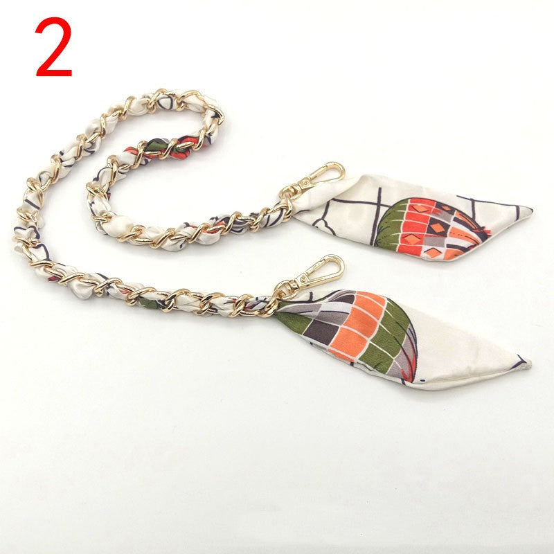 Silk Scarf Metal Chain Strap Short Shoulder