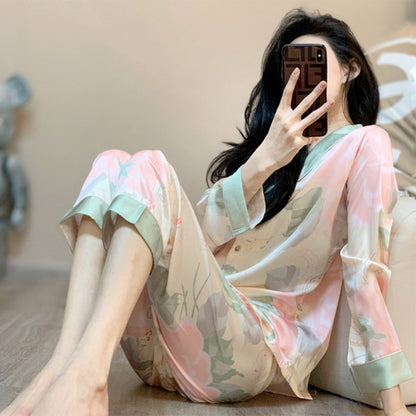 Women's High-end Ice Silk Pajama Set