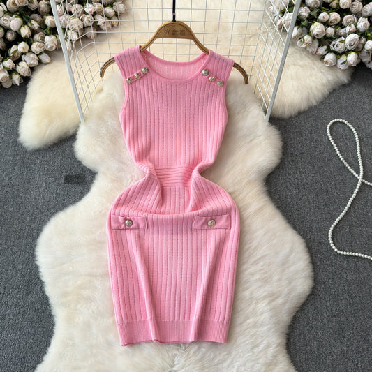 Elegant Inner Match Sleeveless Ice Silk Knitted Dress
