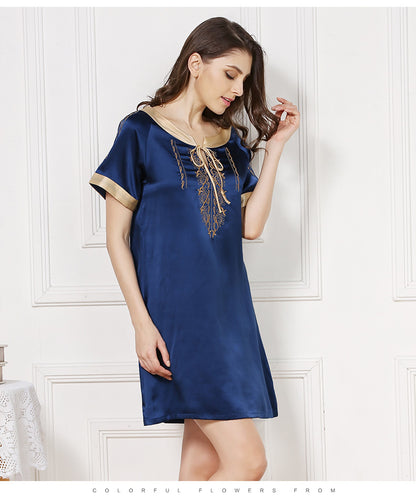 Fashionable And Simple Women's Short-sleeved Silk Pajamas