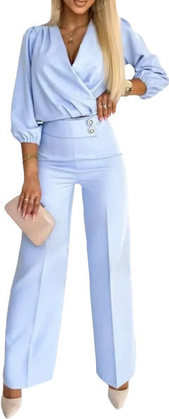 Vérosa Chic V-Neck Suit Set