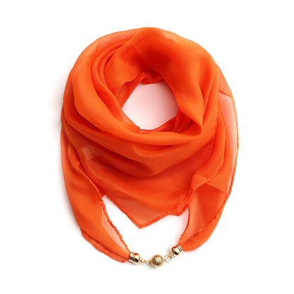 Fashion Monochrome Golden Ball Chiffon Magnetic Buckle Silk Scarf