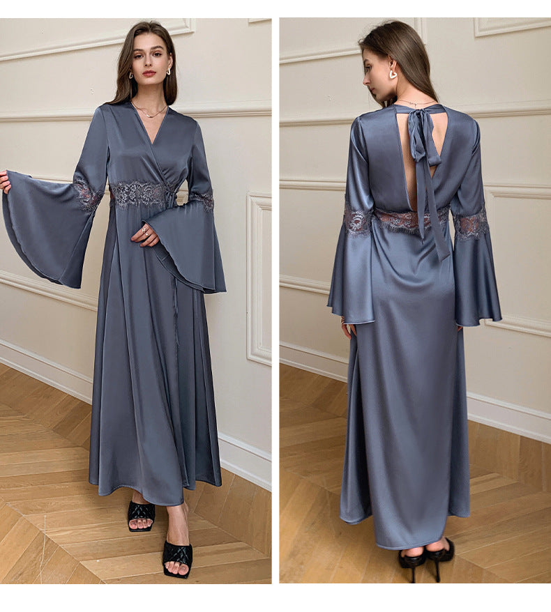 Women's Summer Thin Satin Ice Silk Pajamas Lace Stitching
