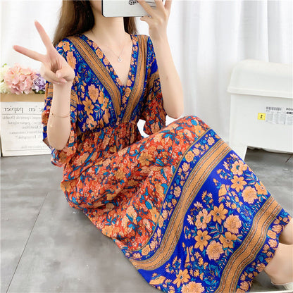 Women's Seaside Holiday Cotton Silk Dress Ethnic Style