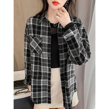 Women's Fashion New Retro Plaid Shirt Coat