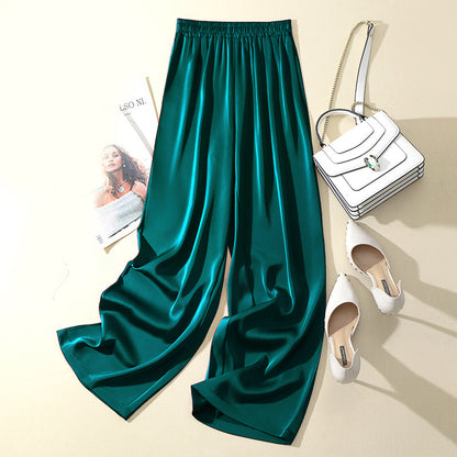 Women's Solid Color Acetate Silk Satin Straight-leg Pants