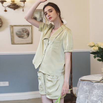 Ice Silk Pajamas Women's Short Sleeve Shorts Two Piece Set