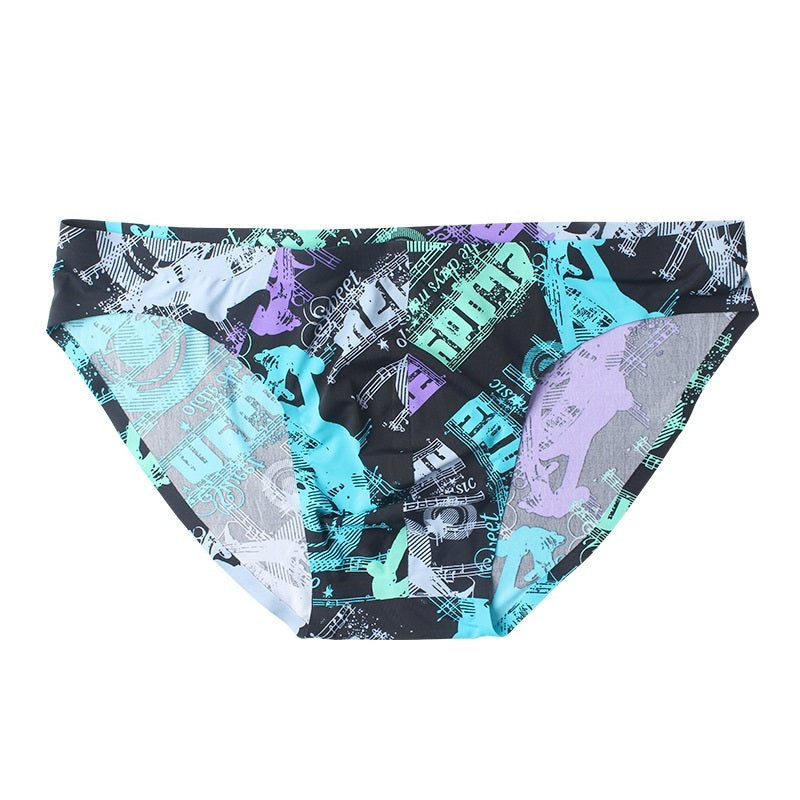 Seamless Ice Silk Men's Briefs Printed One-piece Underwear