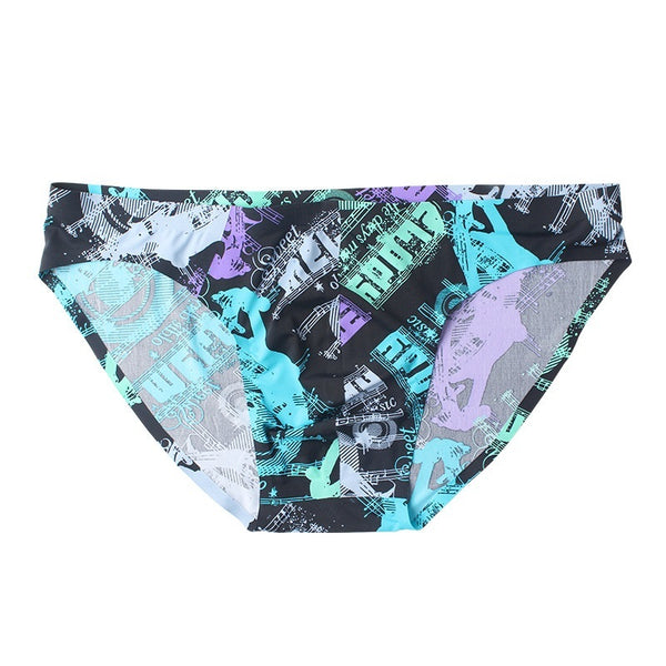 Seamless Ice Silk Men's Briefs Printed One-piece Underwear