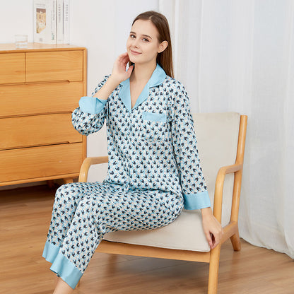 Women's New Ice Silk Print Pajama Set Loose And Fashionable