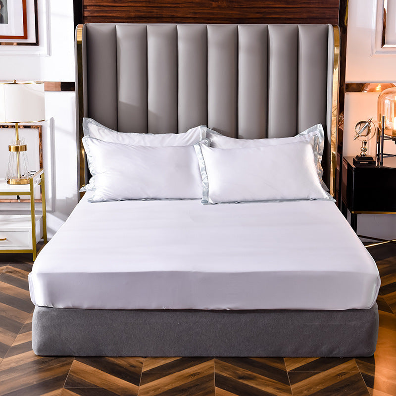 Popular Washed Silk Fitted Sheet Solid Color Home Textile Fitted Sheet