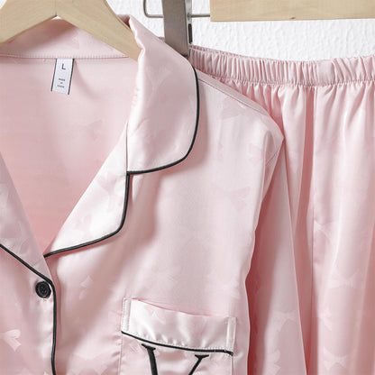 Ladies Bow Jacquard Embroidery Sweet Ice Silk Pajamas