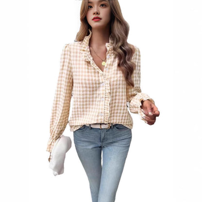 Éclaire RufflePlaid Blouse