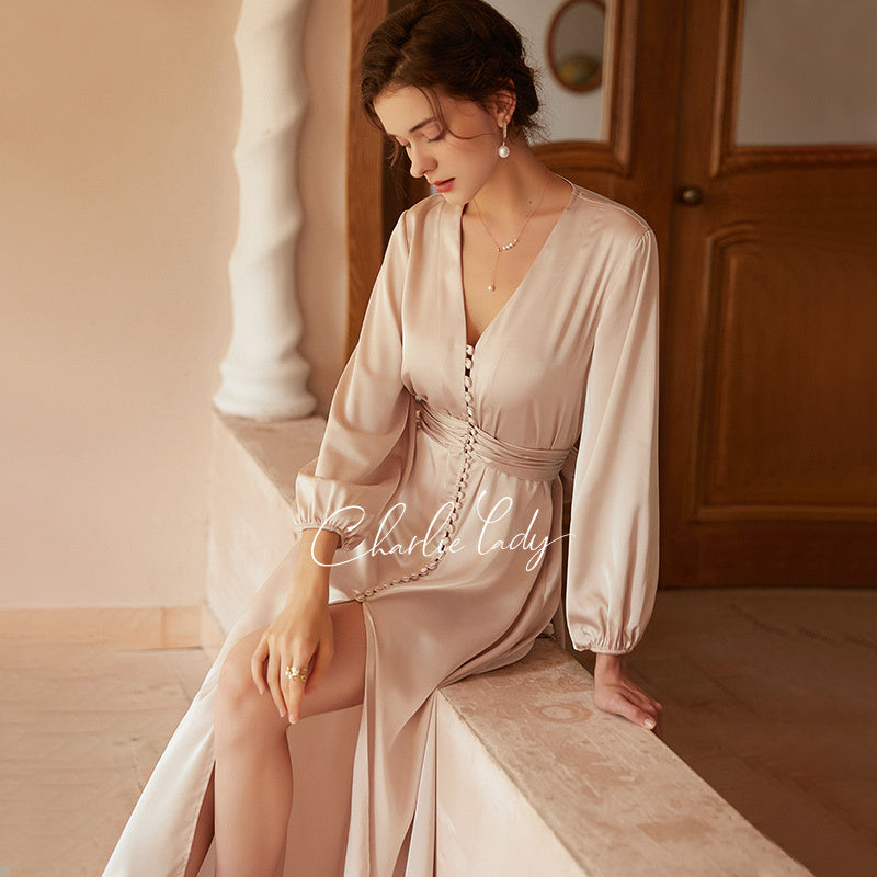 Bride French Luxury Long Silk Nightgown