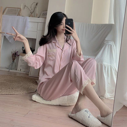 Pajamas Ice Silk Lace Long Sleeves And Trousers
