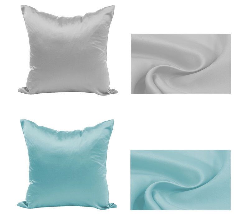 Solid Color Artificial Silk Pillow Cover Plain Zipper