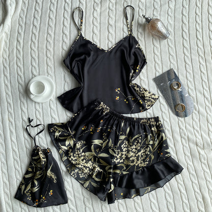 Faux Silk Pajamas Two-Piece Set Fashion Printing