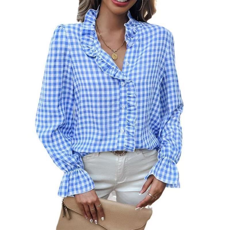 Éclaire RufflePlaid Blouse