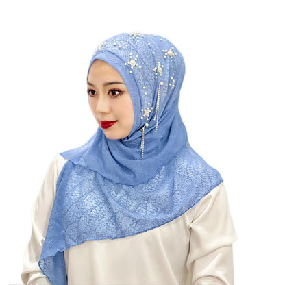 Malay Ladies Tassel Solid Color Headscarf Gold Silk Beaded