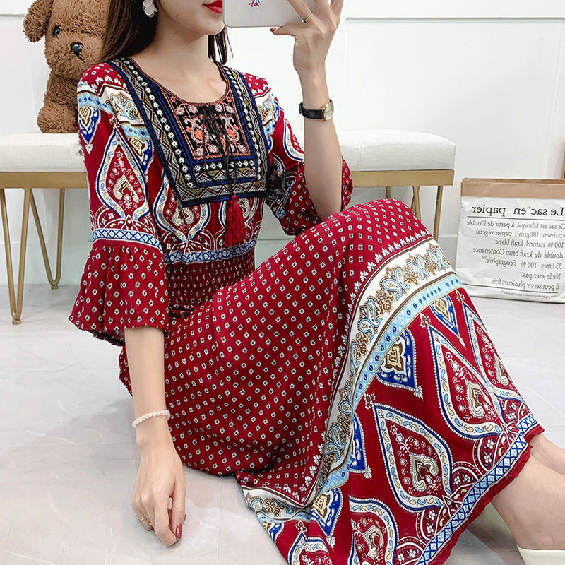 Skirt Crew Neck Ruffle Half Sleeve Cotton Silk Dress