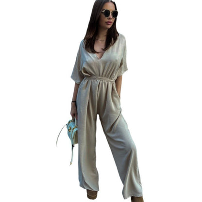 Velinora Deep V Tie-Waist Jumpsuit