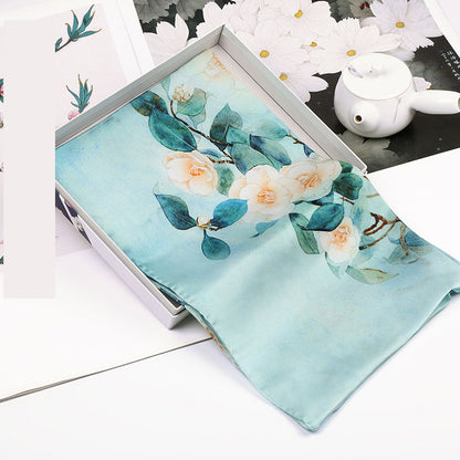 Spring Silk Crepe Satin Long Scarf