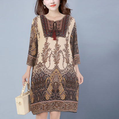 Cotton Silk Floral Dress Vintage Women's Clothing