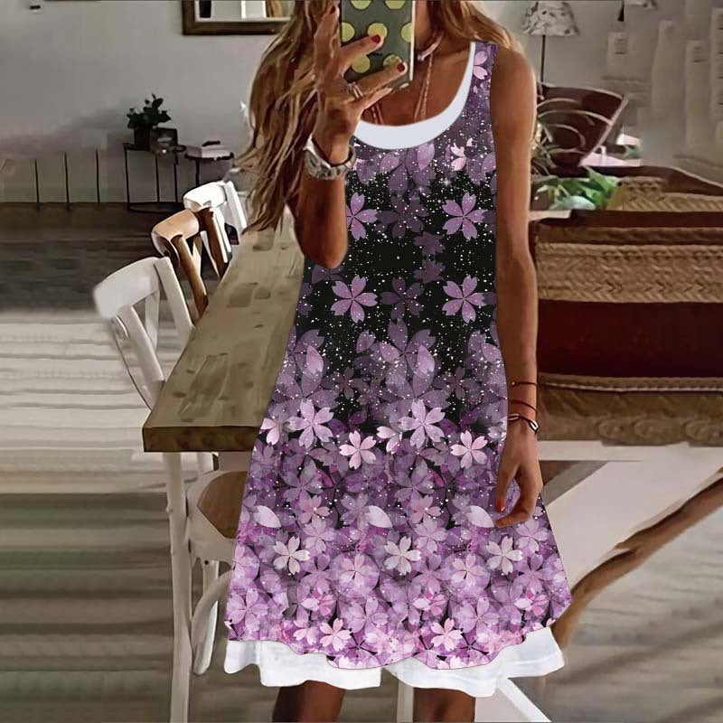Women's Sleeveless Milk Silk Floral Dress