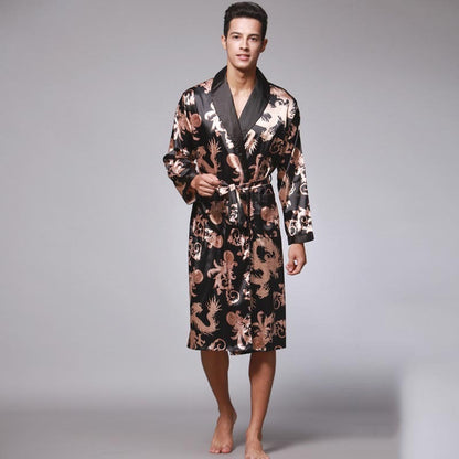 Fashion Silk Ice Silk Long Sleeve Men's Pajamas