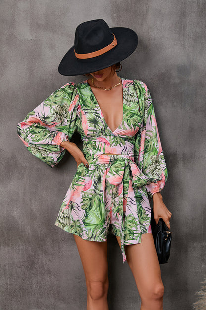 Autumna Bloom V-Neck Romper