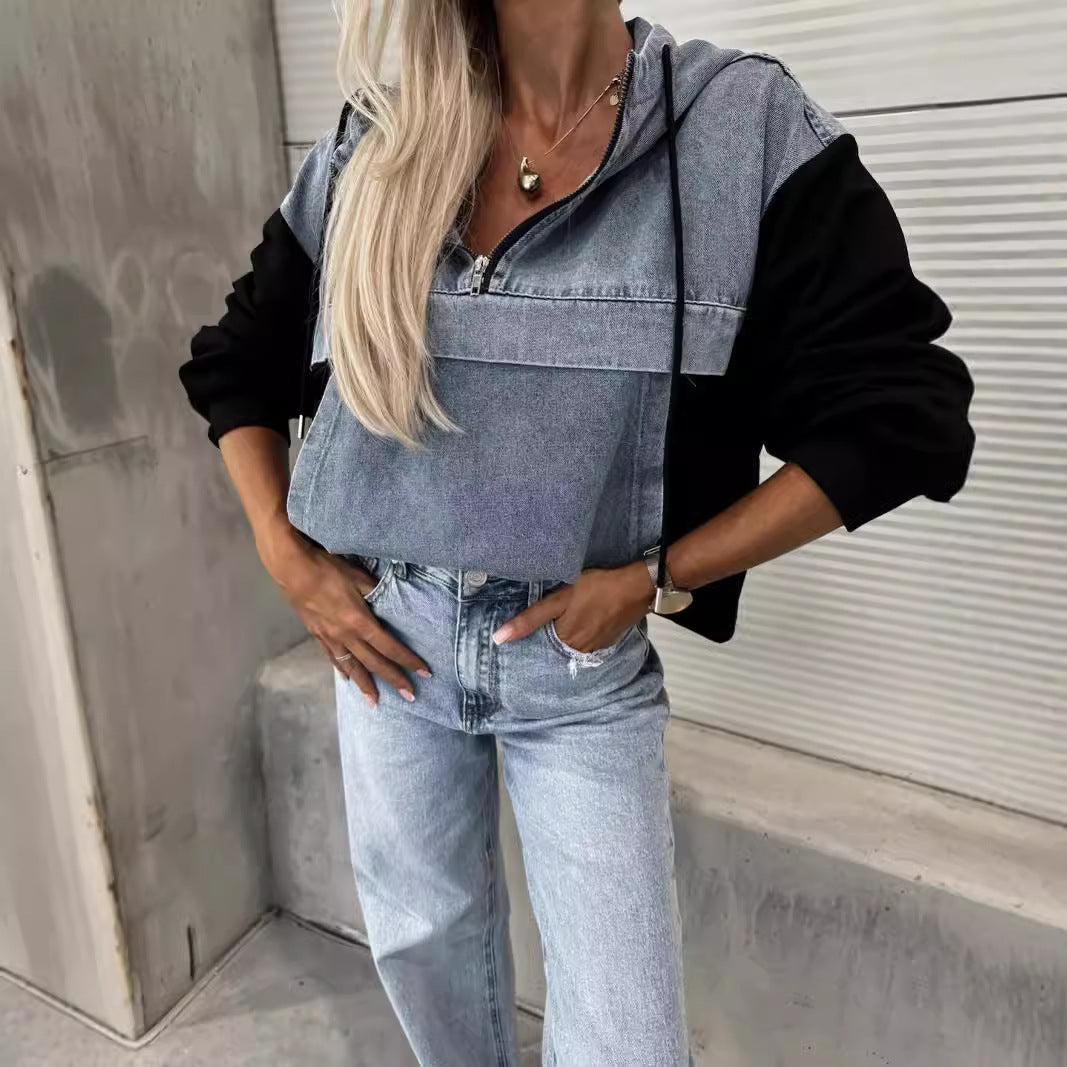 DenimEase Hooded Sweater