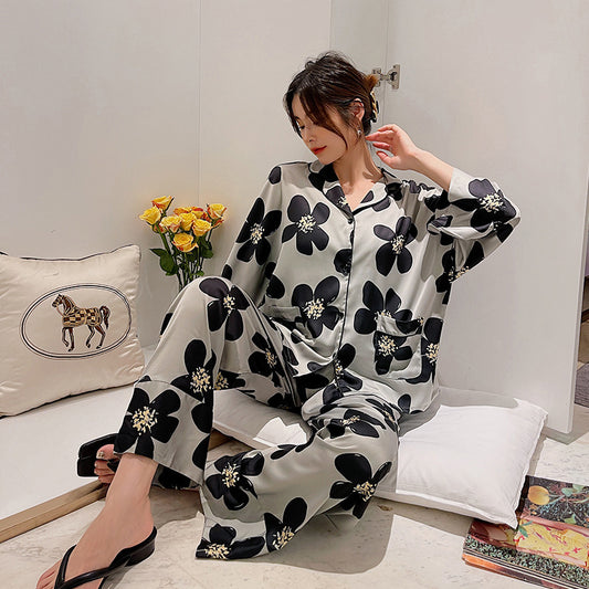 Ice Silk Pajamas Ninth Sleeve Trousers Thin Home Wear