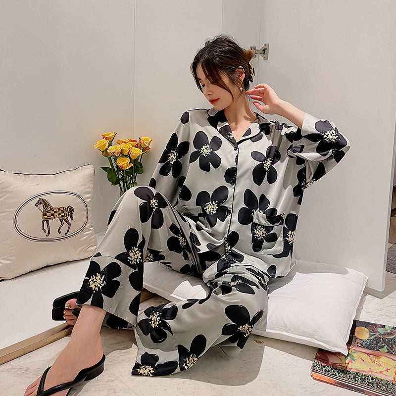 Ice Silk Pajamas Ninth Sleeve Trousers Thin Home Wear